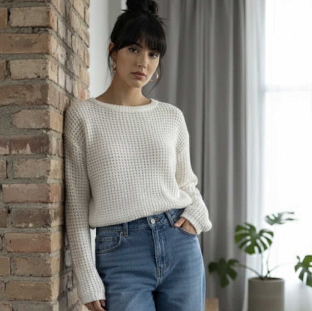 Urban Héritage White chunky knit Oversized crop Sweater, size small